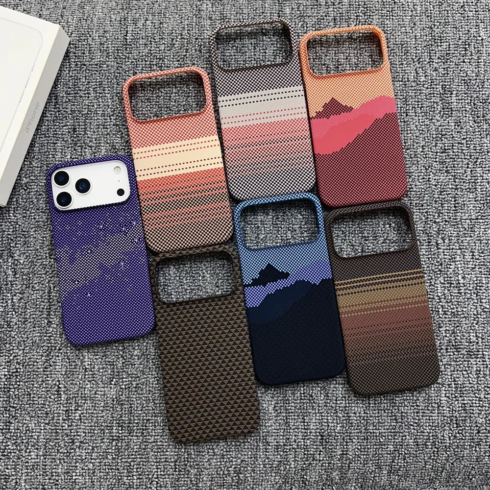Half Border Carbon Fiber Kevlar Magsafe Magnetic Phone Case For iPhone 17 Air 16 15 14 13 12 Plus Pro Max Fashion Texture Cover