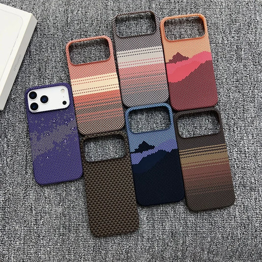 Half Border Carbon Fiber Kevlar Magsafe Magnetic Phone Case For iPhone 17 Air 16 15 14 13 12 Plus Pro Max Fashion Texture Cover