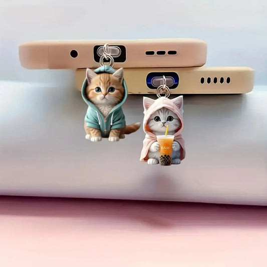 Fashion Mini Cartoon Cat Phone Dust Plug Pendant Suitable for IPhone for Samsung Type-C Interface Dust Plug Accessory Decoration