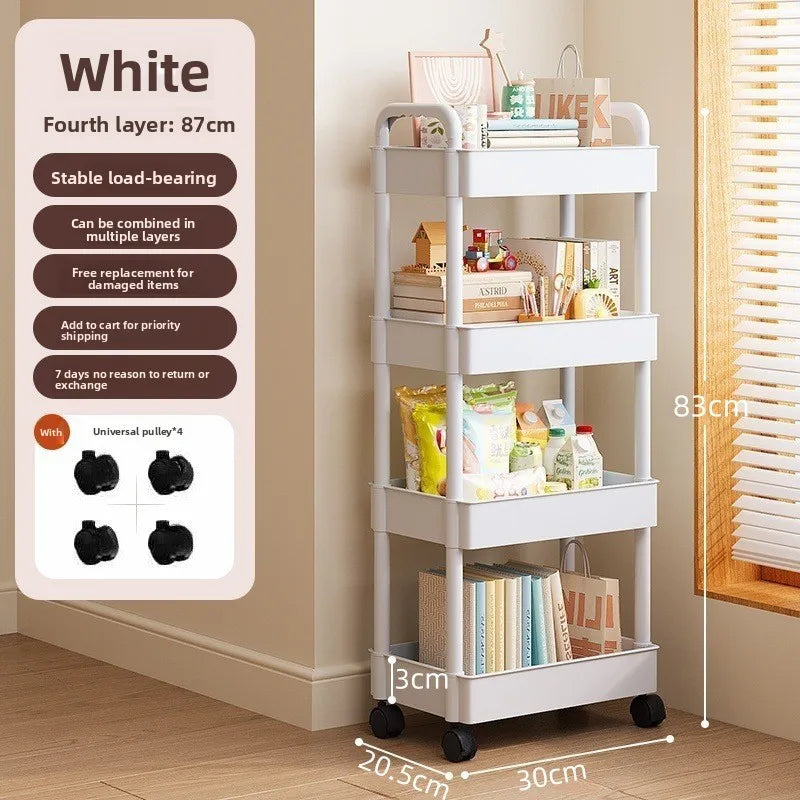 Trolley Storage Rack, Kitchen and Bedroom Floor Four-layer Snack Rack, Household Mobile Baby Products Storage Rack