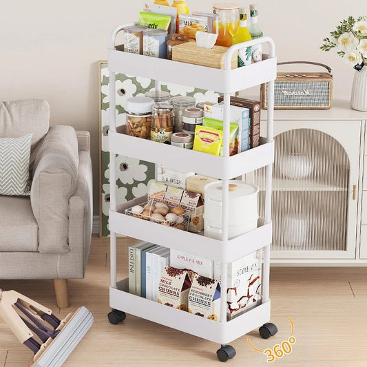 Trolley Storage Rack, Kitchen and Bedroom Floor Four-layer Snack Rack, Household Mobile Baby Products Storage Rack