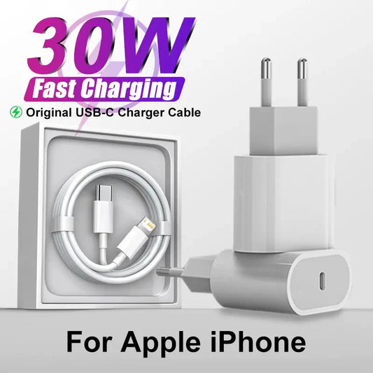 For Apple Original 30W Quick Charger For iPhone 11 12 13 14 15 16 Pro Max XR XS X 7 8 Plus Fast Charging Type C Lightnings Cable